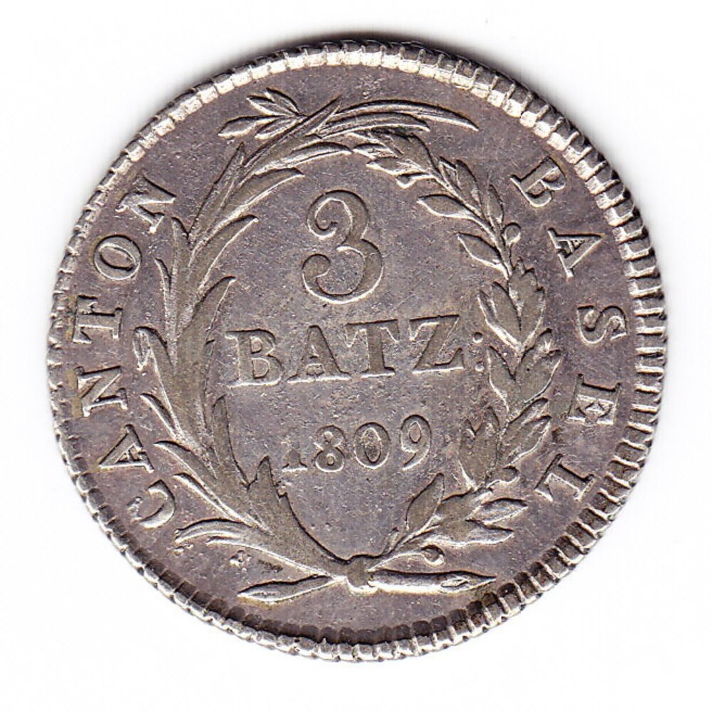1809 Basel 3 Batzen Coin (b245)